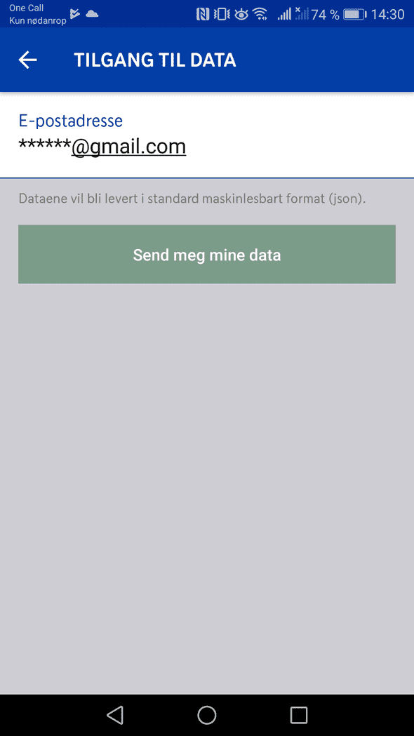 Skjermdump fra Rema 1000 sin Æ-app som viser hvordan man ber om maskinlesbare opplysninger